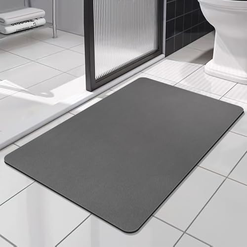 Tapis de Bain Antidérapant Super Absorbant Diatomite Tapis Salle de Bain Microfibre, Microfibre de Doux Séchage Rapide, pour Portes de Salle de Bains, Salon (Gris Foncé, 60x90cm)