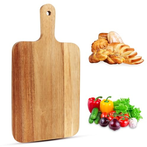 Schneidebrett Holz,Holzbrett Küche Schneidebretter aus Akazienholz, Holzschneidebrett Fleisch Servier Brett Hackbretter Käsebrett Wooden Cutting Board Schneidebretter mit Griff