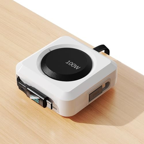 PZOZ Câble de charge rétractable 100 W avec écran LED, USB C et USB A vers USB C/Lightning/Micro pour iPhone 16, 15, 14, 13, 12, iPad, Mac, Samsung pour organiseur de bureau