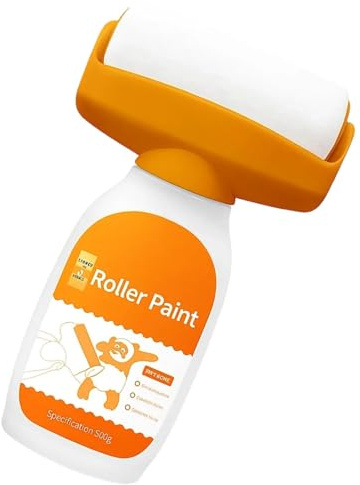 Wandreparatur RollbüRste,Wandfarbe Ausbessern Weiß, 500g Ausbesserungsfarbe Weiss Roller, 2 in 1 Wandreparatur RollbüRste, Wandreparaturroller Farbe für Kratzer,Flecken,Risse, Reparatur Paste Küche