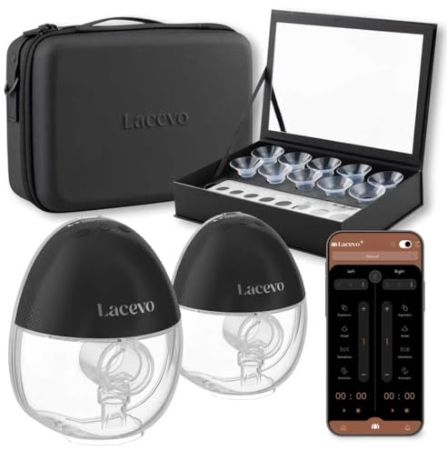 LACEVO - S70 Hands Free Portable in-Bra Breast Pump Set - Wearable Hospital-Grade - 4 Modes & 12 Levels - 24mm Flange + 5 Nipple Size Flange Inserts - Smart Fill Sensor - Smart App Control