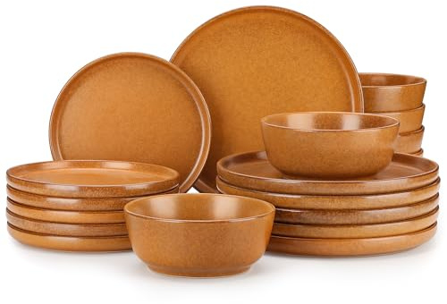 vancasso Zermatt 18 Pieces Dinner Set for 6, Reactive Glaze Stoneware Plates and Bowls Set, Yellow Crockery Set with Dinner Plates, Dessert Plates & Cereal Bowls, Microwave & Dishwasher Safe