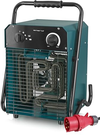 EMERIO Heizlüfter | für Räume bis 50 m² | IP24 | 5000W Starkstrom | Edelstahl-Heizelement | 2 Heizstufen | Einstellbarer Thermostat | Überhitzungsschutz | stabiler wärmeisolierter Griff | FH-105537.4