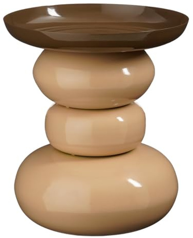 MICA Decorations Zita Beistelltisch rund – Wohnzimmer Tisch – 42 x 37 cm – Eisen, MDF, Samt – Braun Creme