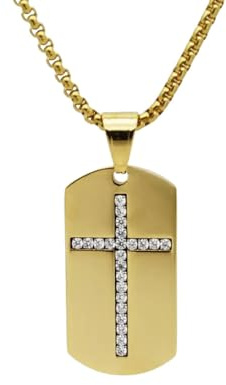 Kreuz-Halskette für Mädchen, Trend Micro Paved Dog Tag Kreuz Anhänger & Halskette für Herren Iced Out Schmuck