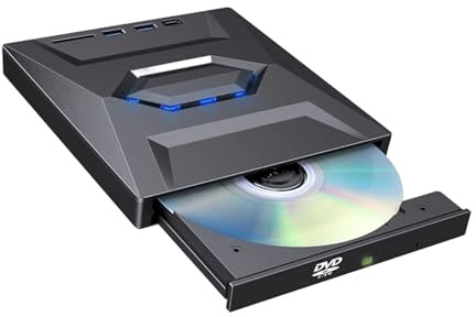 7-in-1 Unità Blu Ray Esterna, USB 3.0/Type-C Portatile BD/DVD/CD Masterizzatore Lettore Scrittore con Hub USB Lettore Schede SD/TF, Unità Ottica Blu-ray 6X per Laptop PC Desktop (Nero)