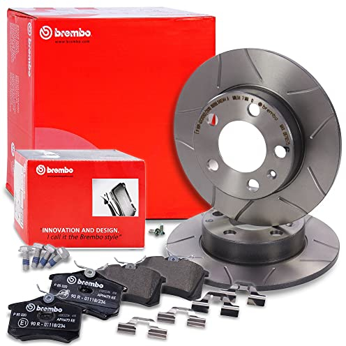 BREMBO Sport Max Bremsenset Hinterachse inkl. Geschlitzte Sport-Bremsscheiben Hinten Ø 230 mm Voll und Bremsbeläge Hinten