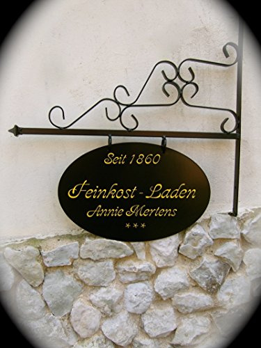Antikas - Werbeschild groß schwarz, Ladenschild, Schnörkel-Aushang, Schild Altstadt Laden