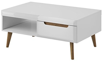 Furniture24 Couchtisch Kaffeetisch NORDI Skandinavische Stil (Weiß/Weiß Hochglanz)