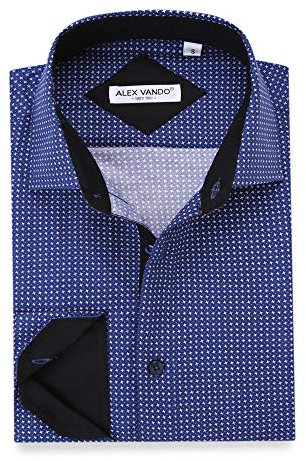 Alex Vando Mens Printed Dress Shirts Long Sleeve Regular Fit Button Down Shirt,Blue,L