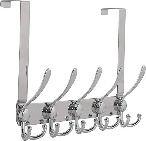Encozy Türhaken, Kleiderhaken tür, Türgarderobe für Schlafzimmer, Türhakenleiste Edelstahl, Türhakenleiste zum einhängen für Mäntel, Hüte (Silber)