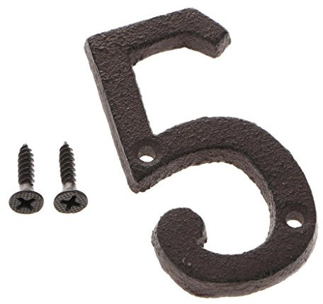 0-9 Black Wrought Iron Craft House Numbers Hotel Home Door Metal Plating Number Digits Sticker Plate Signs Address Plaque - Black, Number 5 Black Number 5