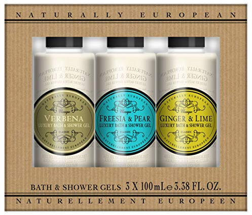 Naturally European Luxury Mini Shower Gel Collection - Verbena, Freesia & Pear and Ginger & Lime 3 x 120ml