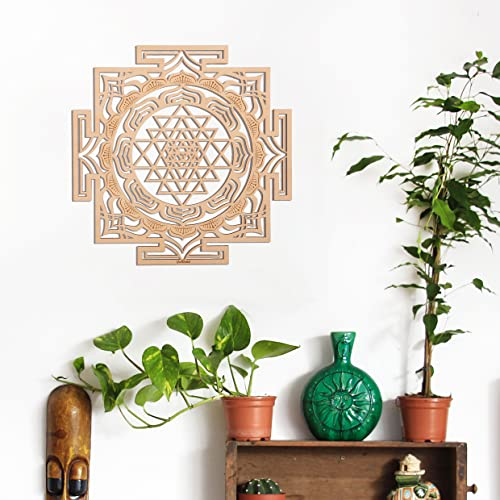 Qallicon Sri Yantra Wanddekoration, Mandala, heilige Geometrie, Wandkunst, Kristallgitter, Chakra, Holz, Yoga, Wanddekoration, Meditation, Altar, Zen, spirituelle Geschenke