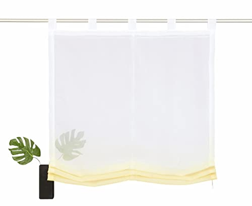Devola Raffrollo Farbverlauf Vorhang transparent Voile Raffgardinen Modern Rollo mit Kordelzug Küchengardine mit Schlaufen Faltvorhang BxH 100x150cm Gelb 1er Pack