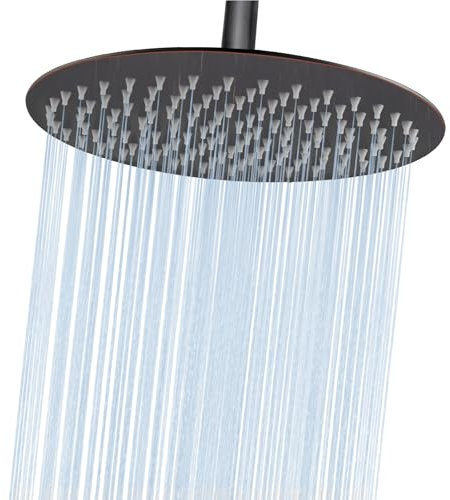 Midanya Soffione doccia rotondo ad alta pressione in acciaio inox cascata grande soffione doccia a pioggia design ultra sottile, bronzo lucidato a olio 25,4 cm