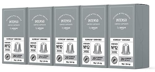 by Amazon Capsules de Café Intenso Compatibles avec Nespresso, capsule en aluminium, torréfaction poussée, 100 Pièces, 5 lot de 20 - Certifié Rainforest Alliance