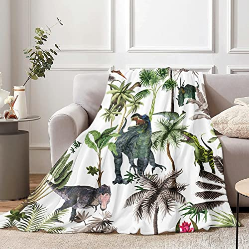 Lingqiang Dinosaur Throw Blanket for Kids, 130 x 150 cm Cozy 3D Fluffy Plush Boys Gift, Soft Flannel Children Teen Dino Fans Bed Couch Decor, Green
