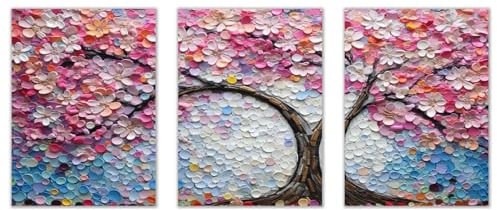JOSUE 3 PièCes Arbre De La Vie Tableau Decoration Murale Salon En Toile,Arbre Abstrait Rose, blanc Tableau Affiche Murale ImpriméS D'Art Pour Salle De Bain Chambre à Coucher -60x80cm Sans cadre