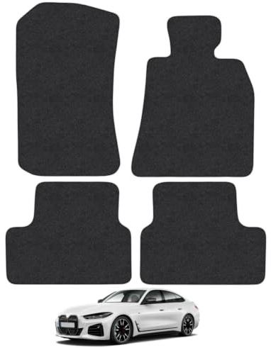 Compatible with Car Mats for BMW i4 (2021+) Carpet | Black Edge Trim Tailored Fit Floor Mats Full Coverage Protection Accessories Easy Clean Anti Slip Made in the UK