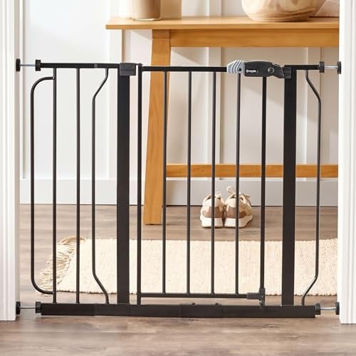 Regalo Safety Easy Step Baby Gate for Doorways & Bottom of Stairs, Fits Openings 73.6-95.5cm (Extension Included) Pressure Mounted for Babies, Toddlers & Pets, Black