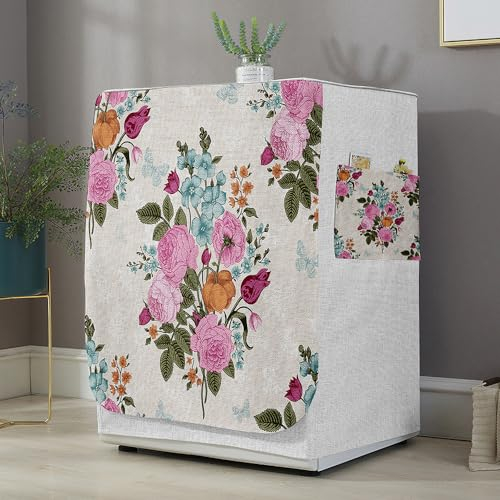 Highdi 3D Housse de Protection pour Machine à Laver, Chargement Frontal Housse La Poussière avec Ouverture Frontale pour Linge Domestique (Capacité S 6~7.5KG,Bouquets)