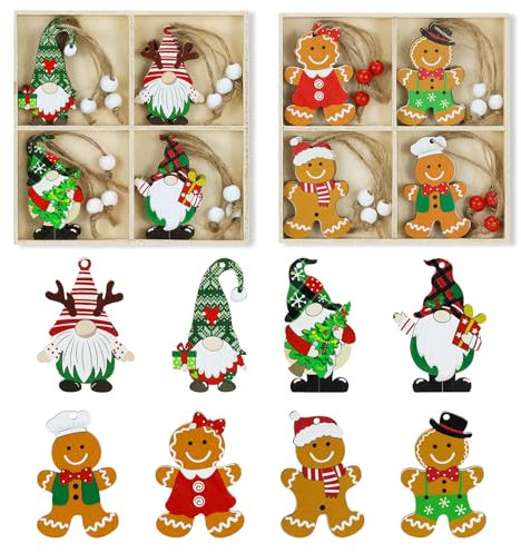 Feelhap Ciondolo in Legno di Natale, 24 Pezzi Decorazioni Albero Natalizie, Ornamenti da Appendere, Addobbi Colorati per Albero di Natale
