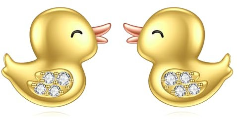 925 Sterling Silber Vergoldete Ente Ohrringe für Frauen Ente Ohrstecker für Geburtstag Geschenke für Mutter Tochter Schwester Ehefrau