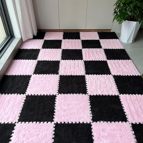 30x30cm Interlocking Carpet Tiles,10 Pack EVA Foam Mats Puzzle Play Mats,Square Climbing Area Rug for for Toddlers,Anti-Slip Protective Floor Tiles (Pink Black,1.0cm Thick)