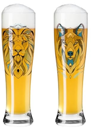 RITZENHOFF 3481015 Weizenbierglas 500 ml - 2er Set - Serie Brauchzeit - 2 Stück mit Wild-Tiere-Motiven - Made in Germany