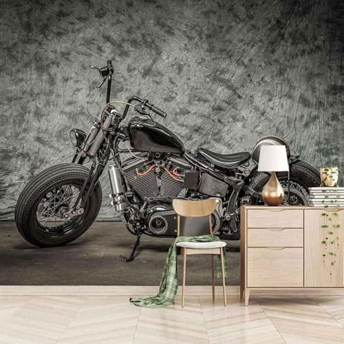 XLMING Einfaches Dreidimensionales Schwarzes Motorrad Personalisiert 3D Tapete Premium Strukturierte Seide Speisesaal Arbeitszimmer Wohnzimmer Schlafzimmer Sofa TV Wand-150cm×105cm