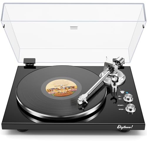 Giradischi con trasmissione a cinghia per giradischi in vinile, funziona con altoparlanti Bluetooth o altoparlanti attivi, preamplificatore fono integrato, uscita digitale USB, cartuccia magnetica, 33