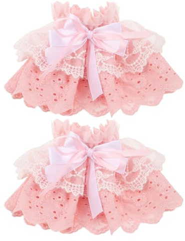 Manchettes de Poignet Lolita en Dentelle Rose, 1 Paire, Polyester | Légères et Faciles à Enfiler, Style Romantique Élégant, pour Fêtes et Événements Costumés