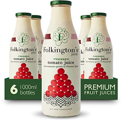 Folkington's Tomato Juice, 6 x 1 Litre Bottles, Premium Juice, Pack of 6