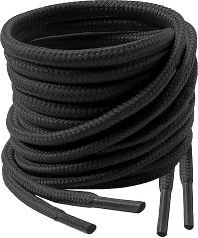 Lacestar Round Boots Shoelace, 4mm Diameter Outdoor Work & Hiking Boots Shoe Laces, Premium Round Shoelaces for Trainers Shoes (Black 90cm)