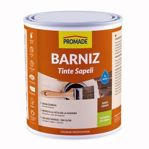 PROMADE - Barniz tinte satinado al agua 375 ml (Sapelly) -Barniza, Decora y Protege Maderas de Interior