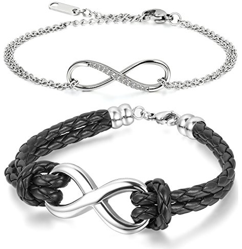 Cupimatch Bracelet Amour Infini Manchette Réglable pour Homme Femme,Bracelet Couple Chaîne en Zircon Brillant et de Symbole d'infini