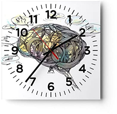 Modern Wanduhr Gehirn Bildung Experiment Illustration 40x40cm Quadrat Groß Wand Uhr Glas Analog Zimmeruhren Küche Büro Wohnzimmer Glasuhr Wall Clock Dekoration Design Küchenuhr C4AC40x40-2975