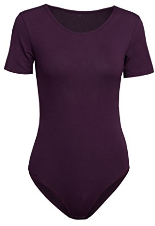 Evoni Damen Body kurzarm l Stringbody aus Baumwolle mit Rundhals l Kurzarmbody für Frauen l Tanga Bodysuit l String Body XXL lila