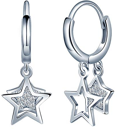 Unendlich U Damen Fashion 925 Sterling Silber Ohrhänger Doppel Sternen Zirkonia Ohrringe Earrings Creolen Weihnachtsgeschenke