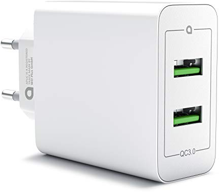 CSL - 36W Ladegerät 2 Port Quick Charge 3.0 - USB Netzteil 6000 mA insgesamt - Schnellladefunktion - Smart Charge Solid Charge - ideal für Handy Smartphone Tablet