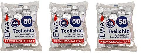 Ebersbacher Kerzenfabrik GmbH Teelichter weiß mit Metallhülle 150 Stück ca. (ØxH) 39 x 16 mm (3 x 50 Stück)