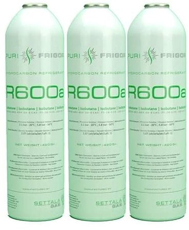 Reporshop - Gaz Réfrigérant R600a - 3 Bouteilles de 420 g - Gaz Isobutane pour Réfrigérateurs - Compatible avec la Plupart des Réfrigérateurs, Armoires Froides, Porte-Bouteilles, Congélateurs