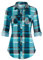 DJT Damen Weiches Gestrick Karierte Bluse Langarm 3/4 Roll Up Ärmel Hemdbluse Button-down Blusen Blau XL
