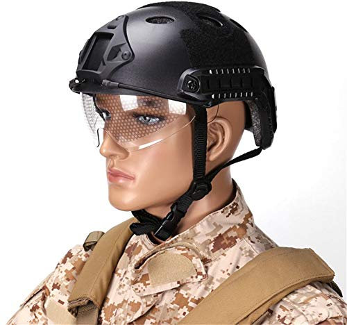 DYHQQ Casco Veloce tattico Multifunzionale con Visiera Occhiali Versione Nero