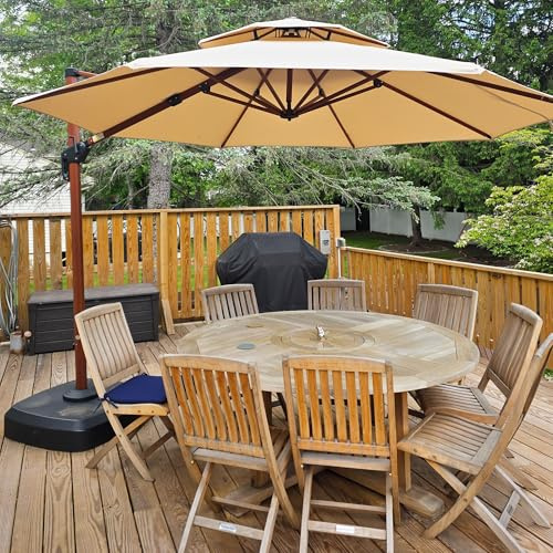 PURPLE LEAF Sonnenschirm 330 cm Holzoptik Alu Doppeldach 360° Drehbar Beige | Vielseitig Verstellbar (6-fach), Verstärktes Standrohr, Stabil & Windfest, 240g/m² UV50+ Polyester, Hohe Farbechtheit, Rund