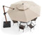PURPLE LEAF Alu Holzoptik Ampelschirm Sonnenschirm Ø 330 cm Drehbar Gartenschirm Groß 360°Drehbar mit Kurbel Doppeldach, XXL Beige