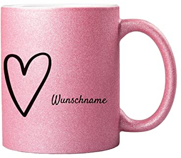 ORWONet personalisierte Glitzertasse mit Namen | 330 ml Glitzer-Keramik-Tasse mit Spruch & Wunschnamen | Made in Germany | hochwertige Keramik (Rosa, Hab' dich lieb)