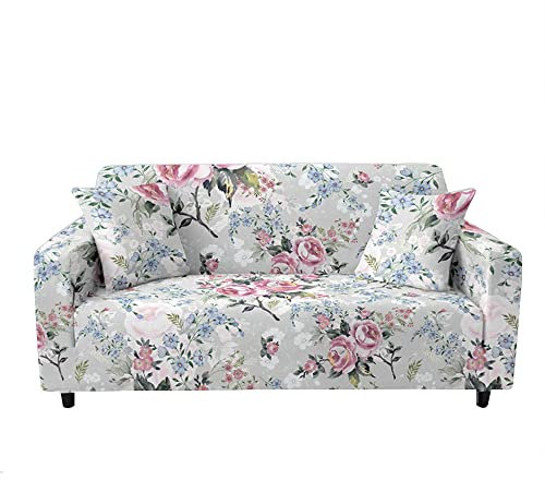 Highdi Sofabezug Sofaüberwürfe für 1/2/3/4 Sitzer, Blumen Drucken Armlehnen Sofa Cover Elastisch Stretch Antirutsch Sofa Cover Sofahusse Couchbezug Möbelschutz (3 Sitzer,Beige)