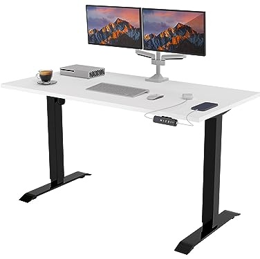 POKAR Höhenverstellbarer Schreibtisch Höhenverstellbar Elektrisch Bürotisch mit Tischplatte (Weiß, 175 x 80)